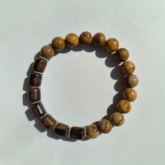 Bracelet quartz & bois avec intercalaires métal - L'Atelier Wen