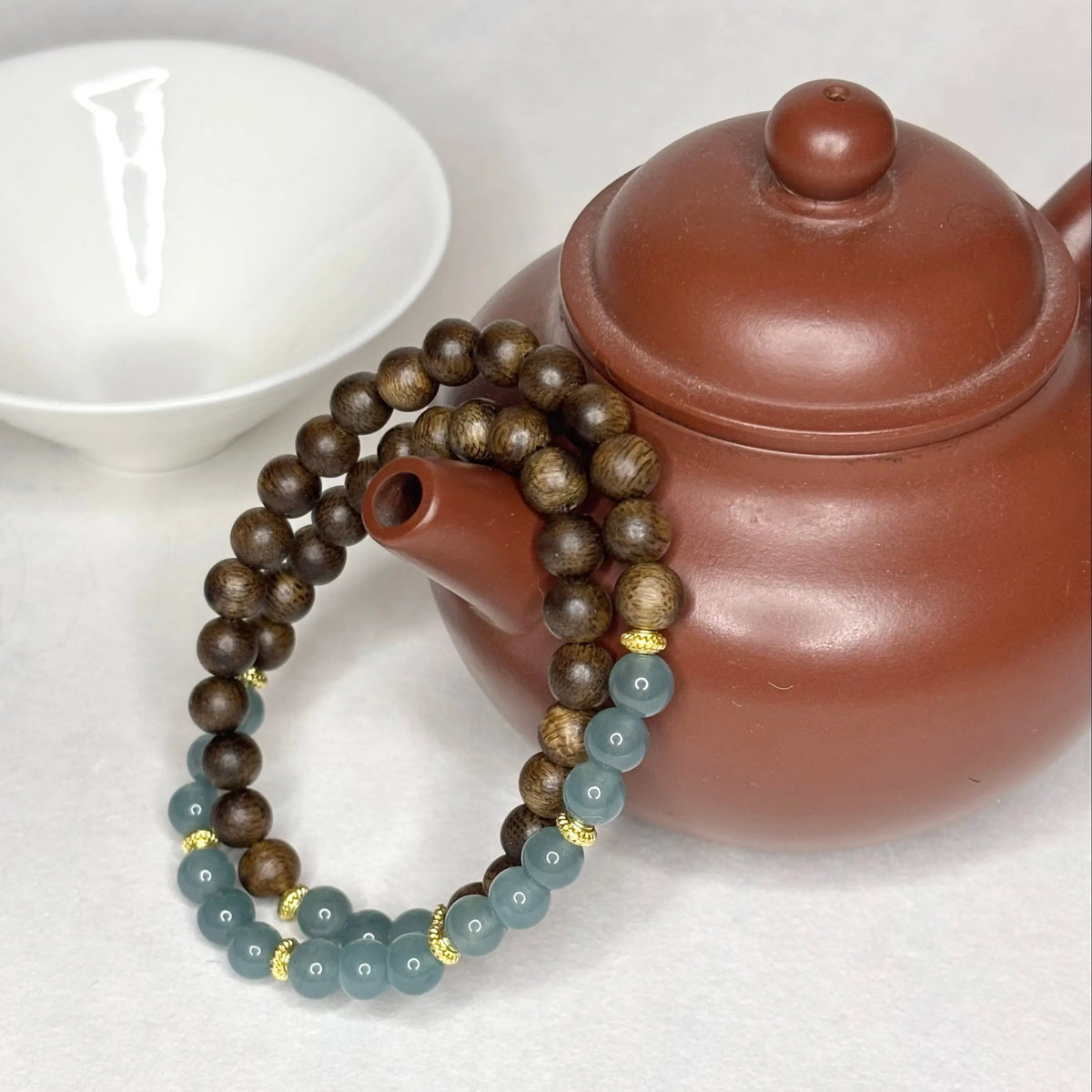 Bracelet en Bois & Bleu Lagon - L'Atelier Wen