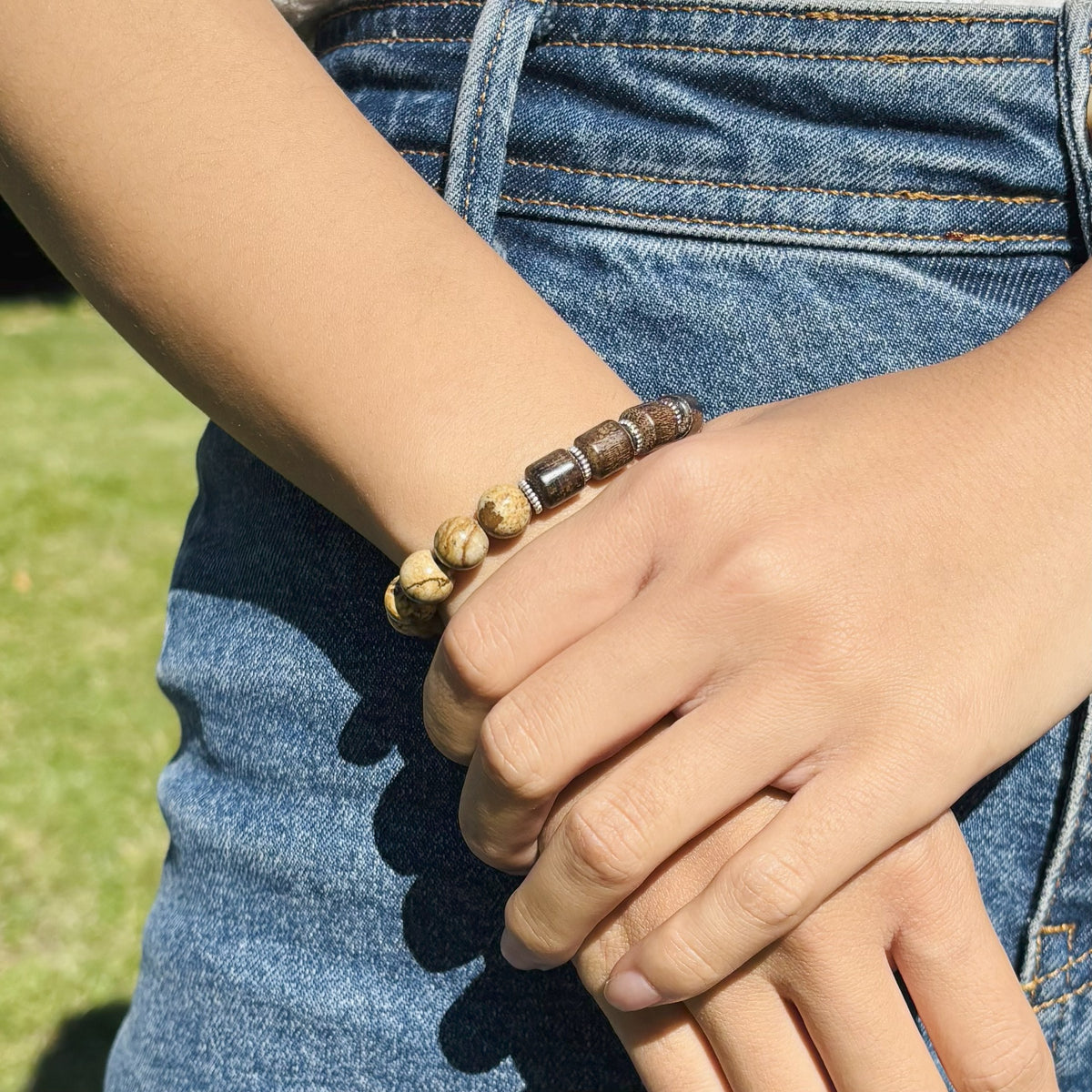 Bracelet quartz & bois avec intercalaires métal - L'Atelier Wen